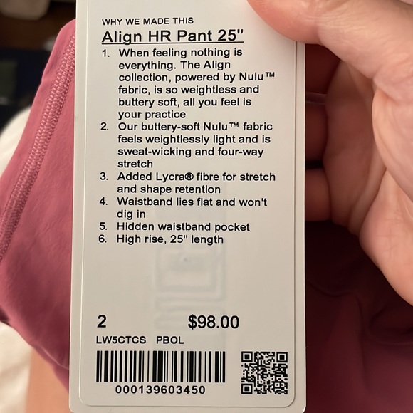 NWT Align HR Pant 25” in Pink Blossom [lululemon] - Picture 4 of 4
